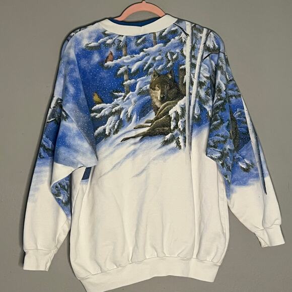 Vintage Artisans Sunschein Designs Wolf Scene Crewneck Sweatshirt XL Made in USA - Picture 3 of 6